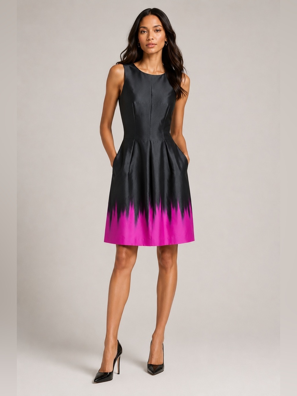 Milly Black & Pink Fit and Flare Dress Size 6 Italian Fabric Cocktail Dress